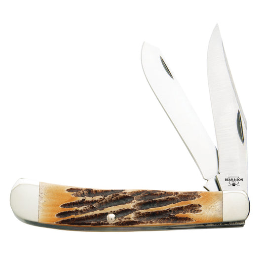 Bear and Son 554 Large Trapper Genuine India Stag Bone Slipjoint Knife at Swiss Knife Shop