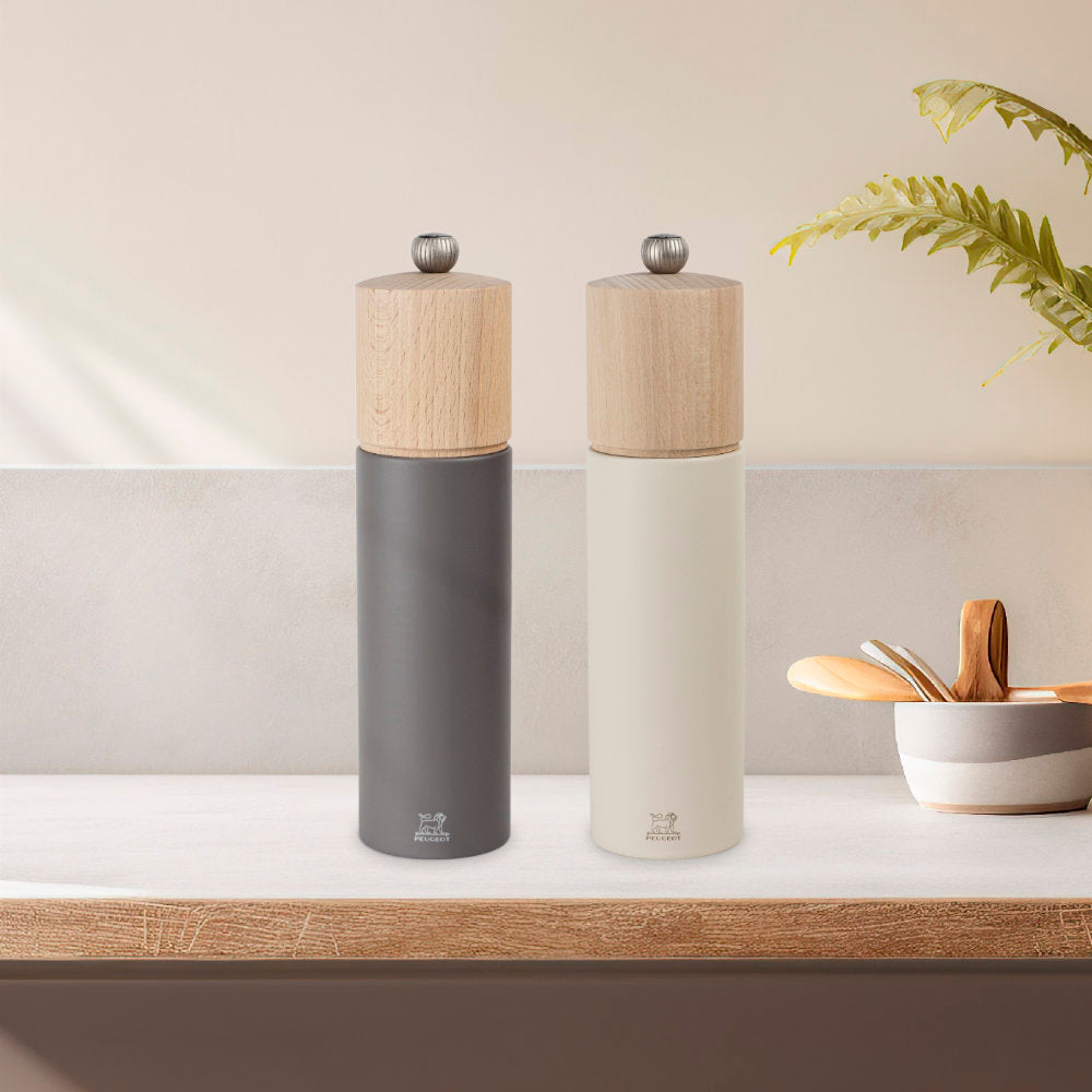 Peugeot Boreal Rock Grey 8" Classic Pepper Mill with Feather White Salt Mill