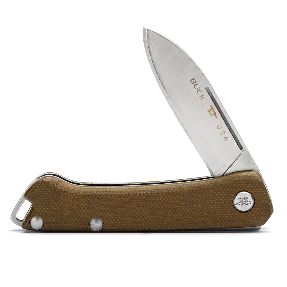 Buck 250 Saunter Drop Point Folding Knife Partially Open Tan Knife
