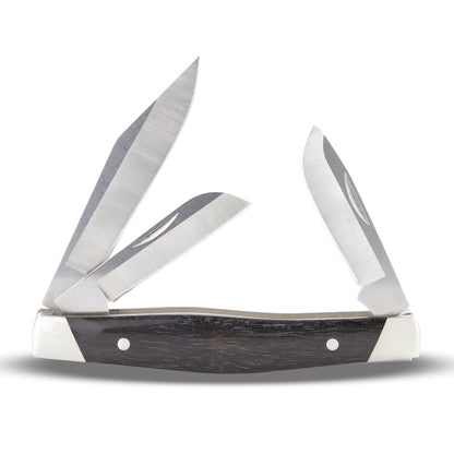 Buck 301 Stockman Folding Pocket Knife, Wood Handle Back View with Blades Open