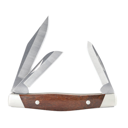 Buck 303 Cadet Folding Pocket Knife, Wood Handle Back View with All Blades Open