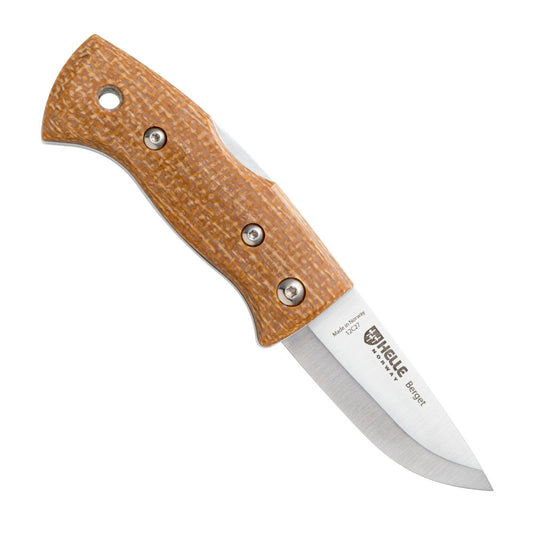 Helle Berget Folding Outdoor Knife Open Mustard Jute Micarta