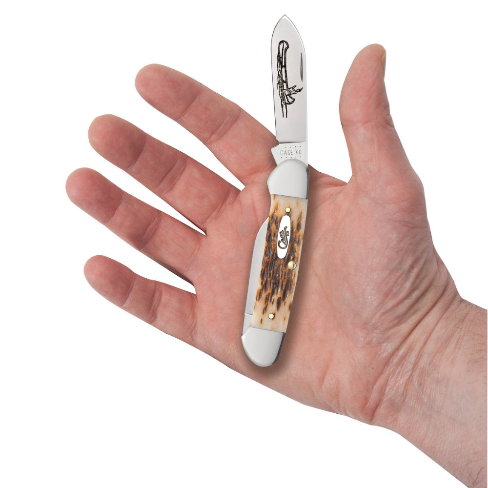 Case Canoe Amber Bone Pocket Knife in Hand