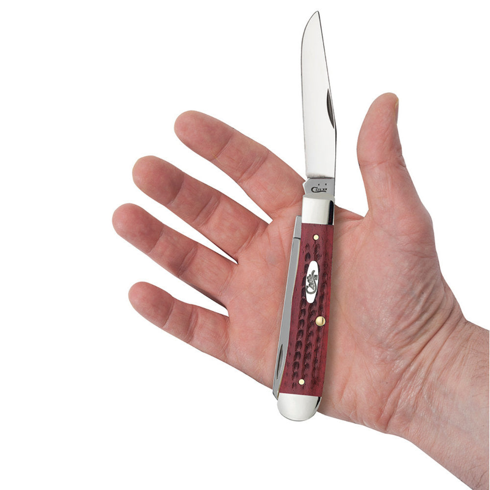 Case Trapper Pocket Worn Old Red Bone Pocket Knife in Hand