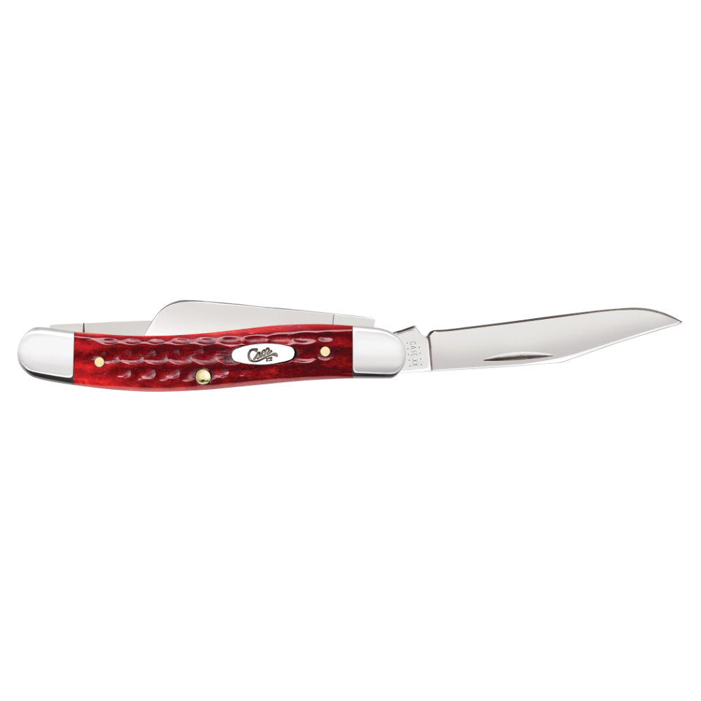 Case Medium Stockman Pocket Worn Old Red Bone Pocket Knife with Clip Blade Open