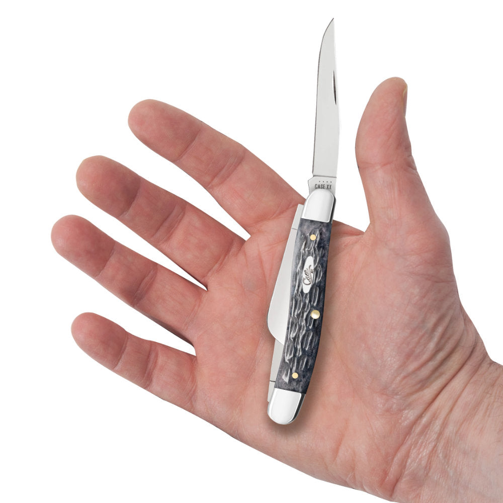 Case CS Medium Stockman Pocket Worn Grey Bone Pocket Knife in Hand