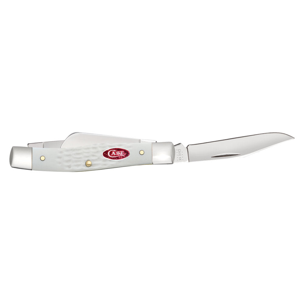 Case Medium Stockman White Synthetic Sparxx Pocket Knife with Clip Blade Open