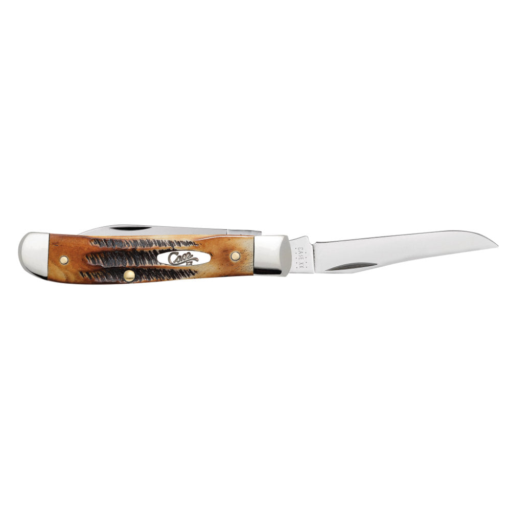 Case Mini Trapper 6.5 BoneStag Pocket Knife with Clip Blade Open