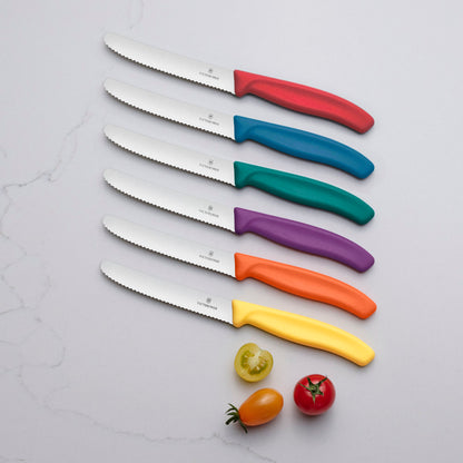 Victorinox Swiss Classic Colorful 6-Piece 4.5" Serrated Utility Knife Set by Victorinox Lined Up