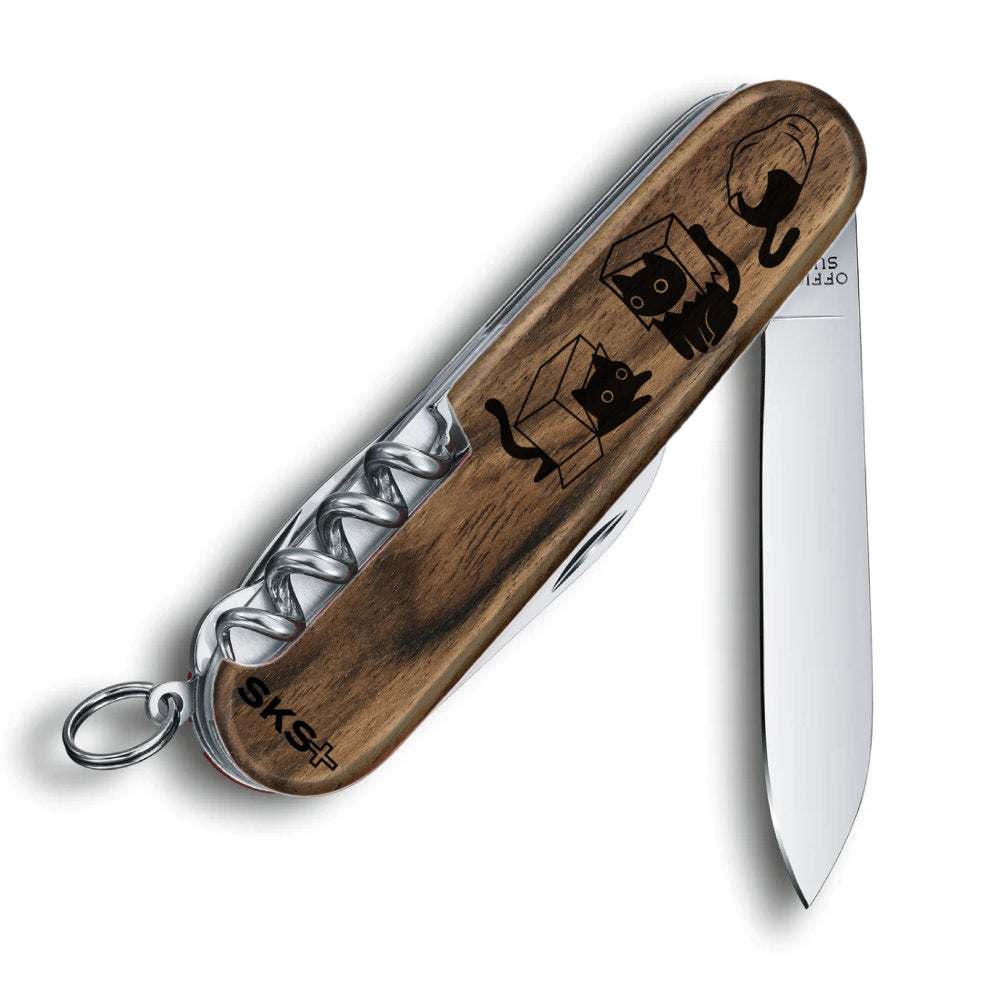 Victorinox Personalized Cats Spartan Hardwood Walnut Designer Swiss Army Knife with Tricky Cats