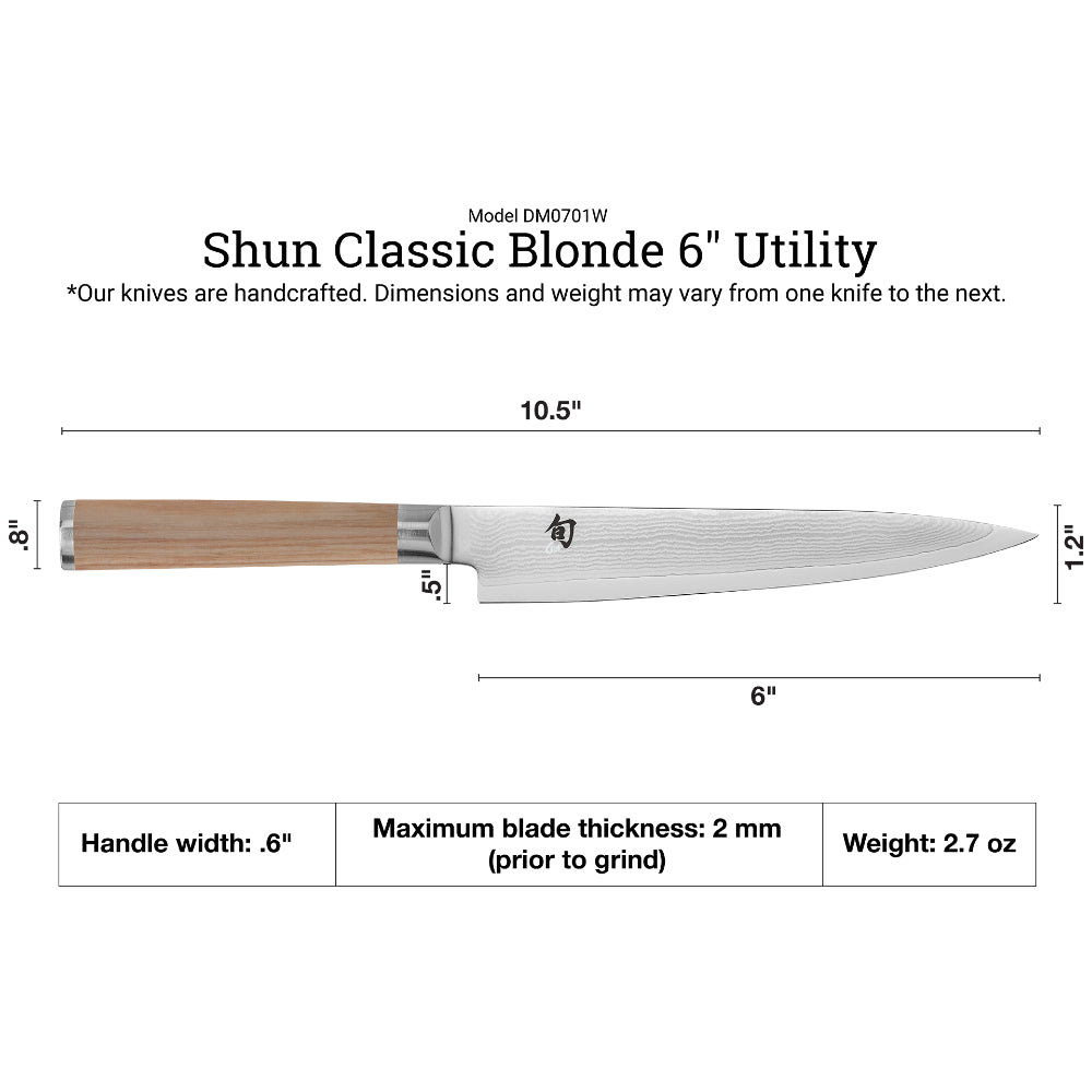 Shun Classic Blonde 6" Utility Knife Dimensions