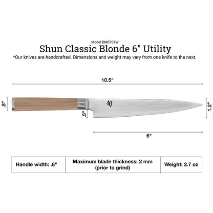 Shun Classic Blonde 6" Utility Knife Dimensions