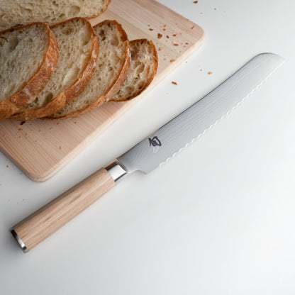 Shun Classic Blonde 9" Bread Knife in Use Slicing Crusty Bread Easily