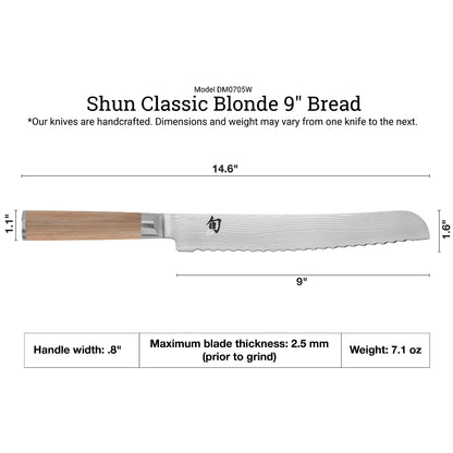 Shun Classic Blonde 9" Bread Knife Dimensions