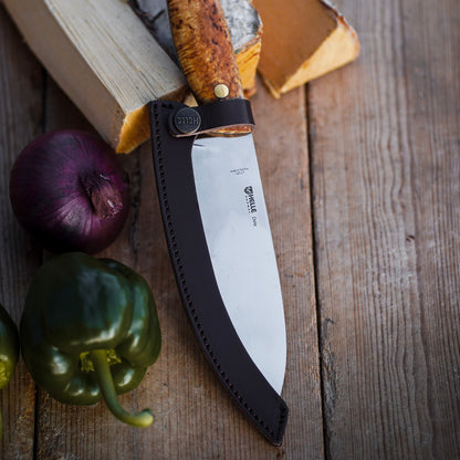 Helle Dele Chef's Knife with Leather Blade Cover for Taking Your Knife on the Go