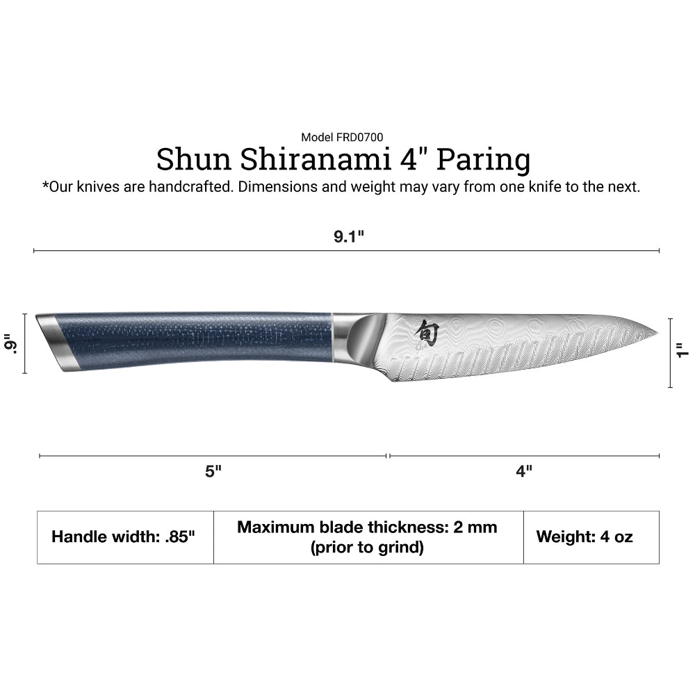 Shun Shiranami 4" Paring Knife Dimensions