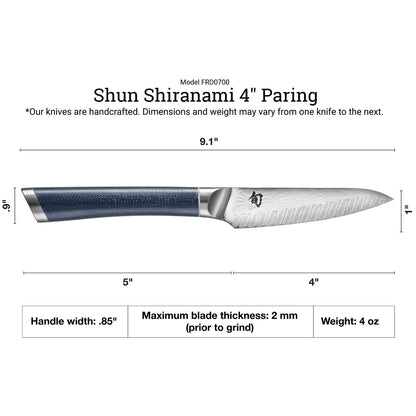 Shun Shiranami 4" Paring Knife Dimensions