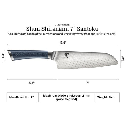Shun Shiranami 7" Santoku Knife Dimensions