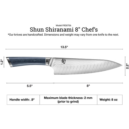 Shun Shiranami 8" Chef's Knife Dimensions