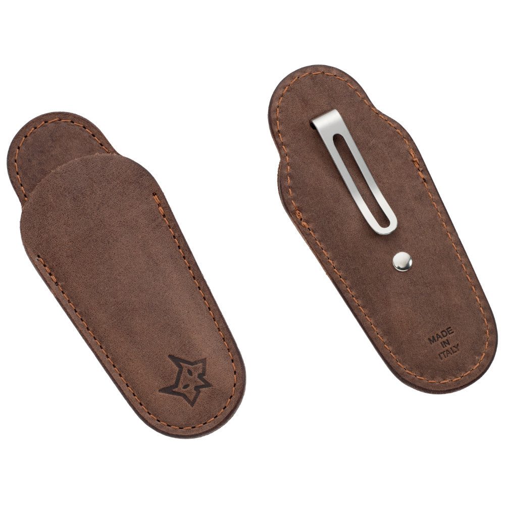 Fox Knives Virtus Cigar Cutter Folding KnifeLeather Sheath with Pocket Clip