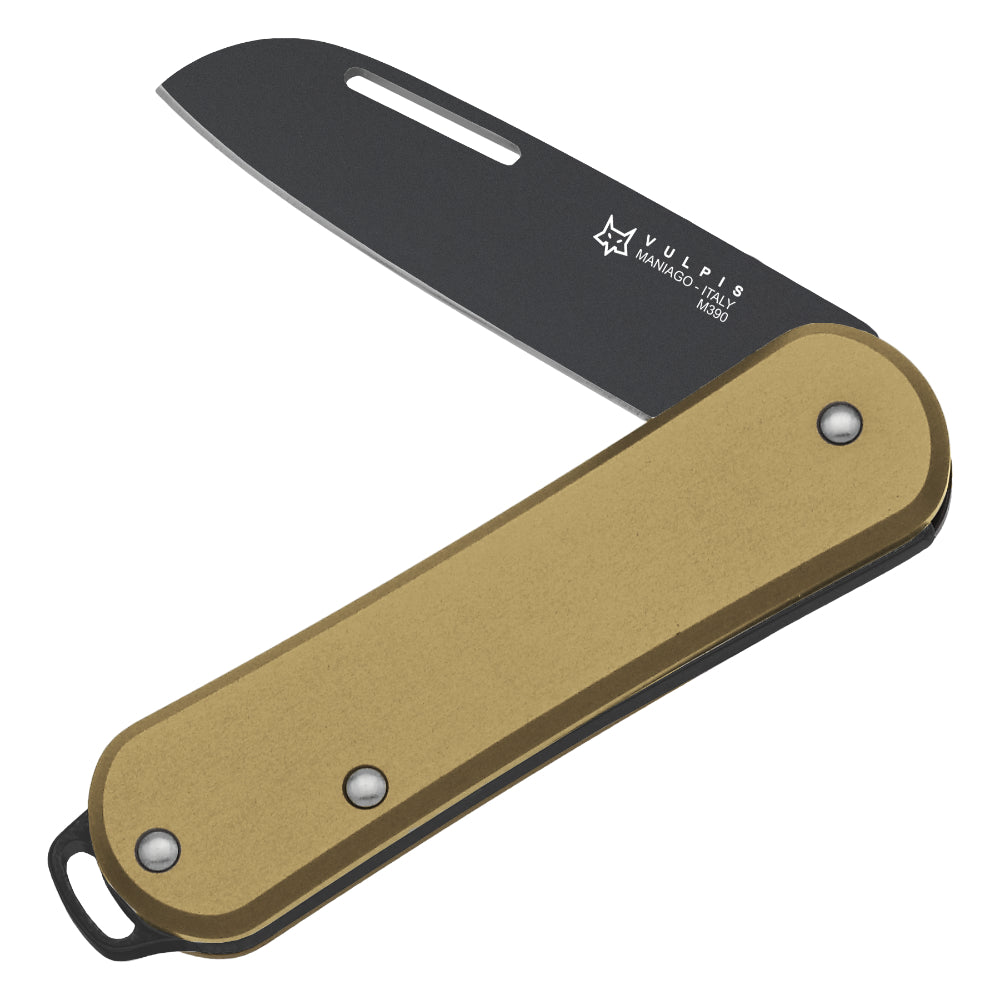 Fox Knives Vulpis 108 Brass Black Blade Folding Pocket Knife at Swiss Knife Shop