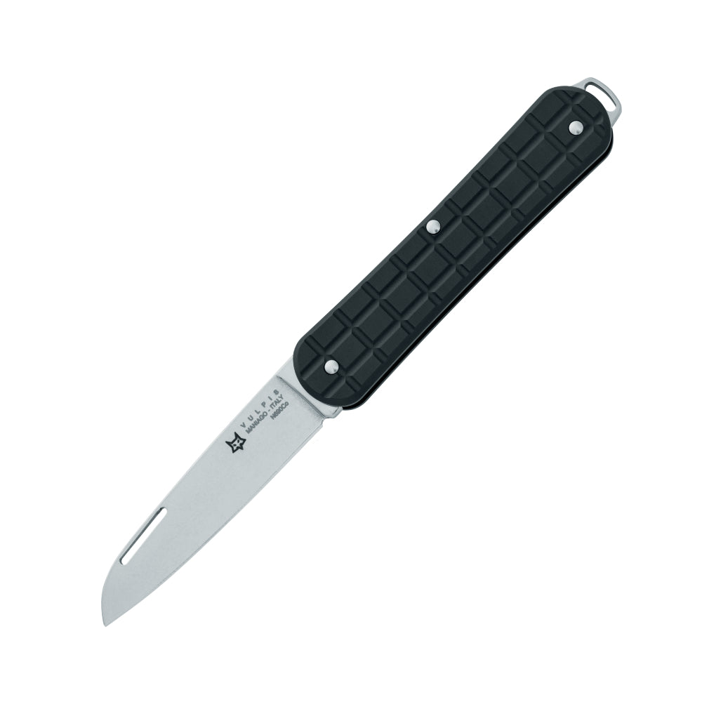 Fox Knives Vulpis 130 Grenade Pattern Folding Pocket Knife Black with Slipjoint Blade Fully Open