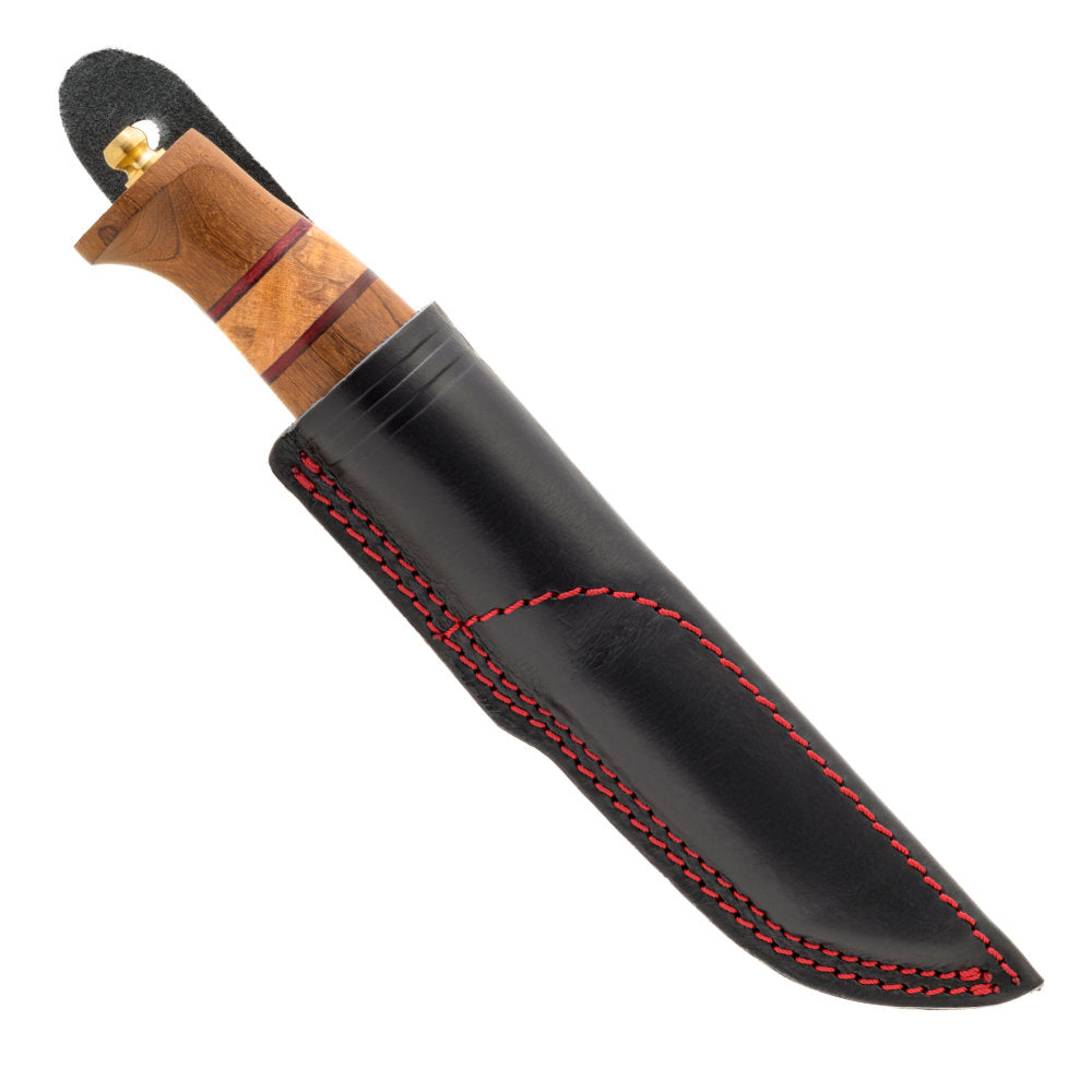 Helle Harding Rubin 2026 Limited Edition Outdoor Knife in Norwegian-made Leather Sheath with Red Stitching