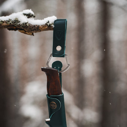 Helle Knife Leather Belt Clip Green on Knife Sheath