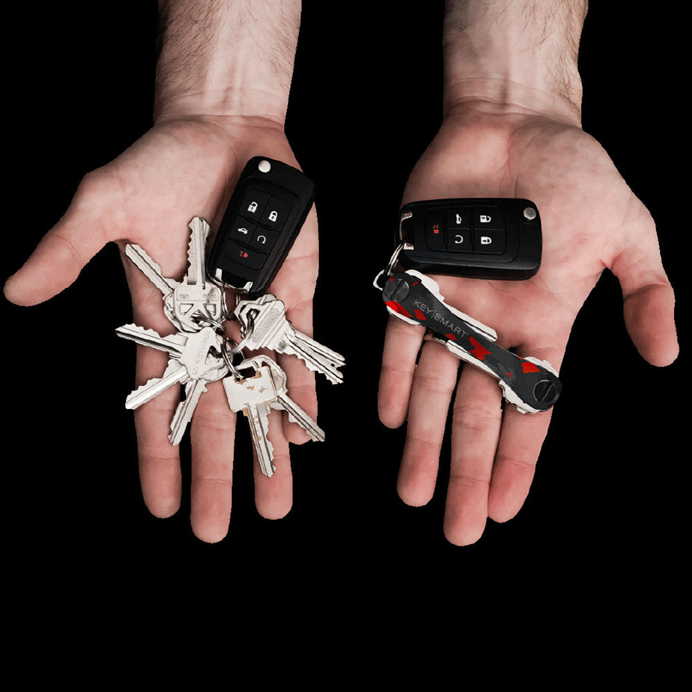 KeySmart Original Compact Key Holder, Red Forged Carbon Tames Your Jumble of Keys