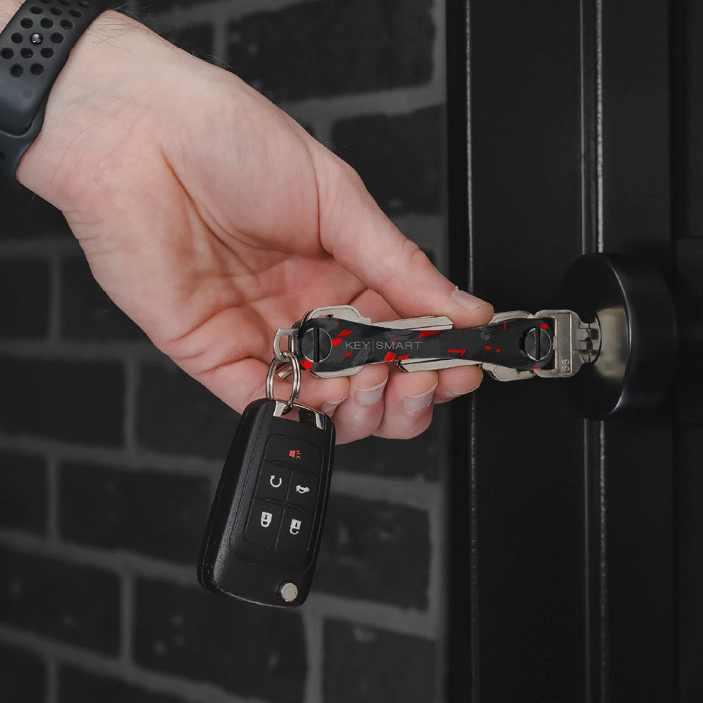 KeySmart Original Compact Key Holder, Red Forged Carbon in Use