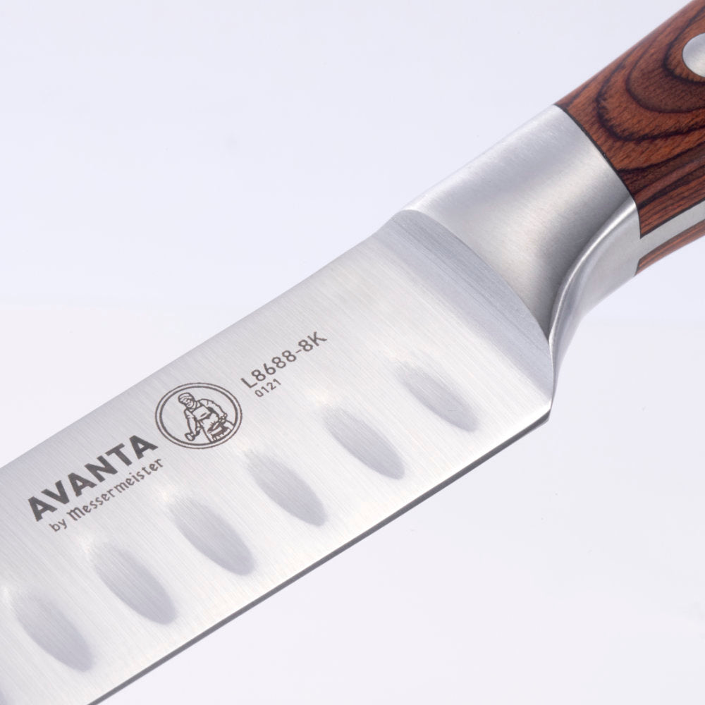 Messermeister Avanta Forged 10-Piece Knife Block Set Slicing Knife Blade and Bolster Detail