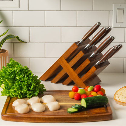 Messermeister Avanta Forged 10-Piece Knife Block Set on Counter in Use