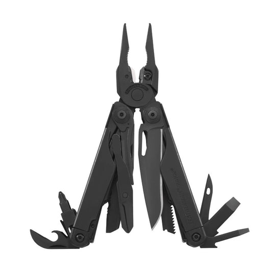 Leatherman Surge Black Oxide Pliers Multi-tool with All Tools Open at Swiss Knife Shop