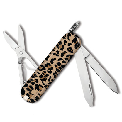 Victorinox Leopard Print Classic SD Designer Swiss Army Knife with Textured Leopard Spot Patterned Handles