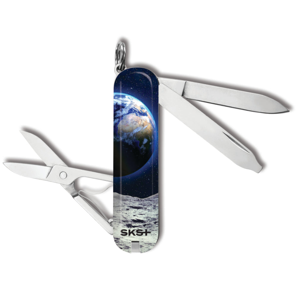 Victorinox Moon Walk Classic SD Designer Swiss Army Knife Back with Earth Rise Pattern