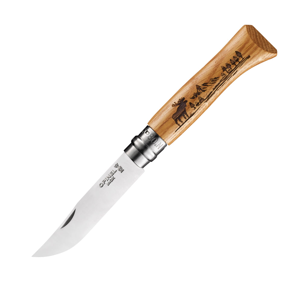 Opinel No.08 Moose Animalia Oak Folding Knife Close Up
