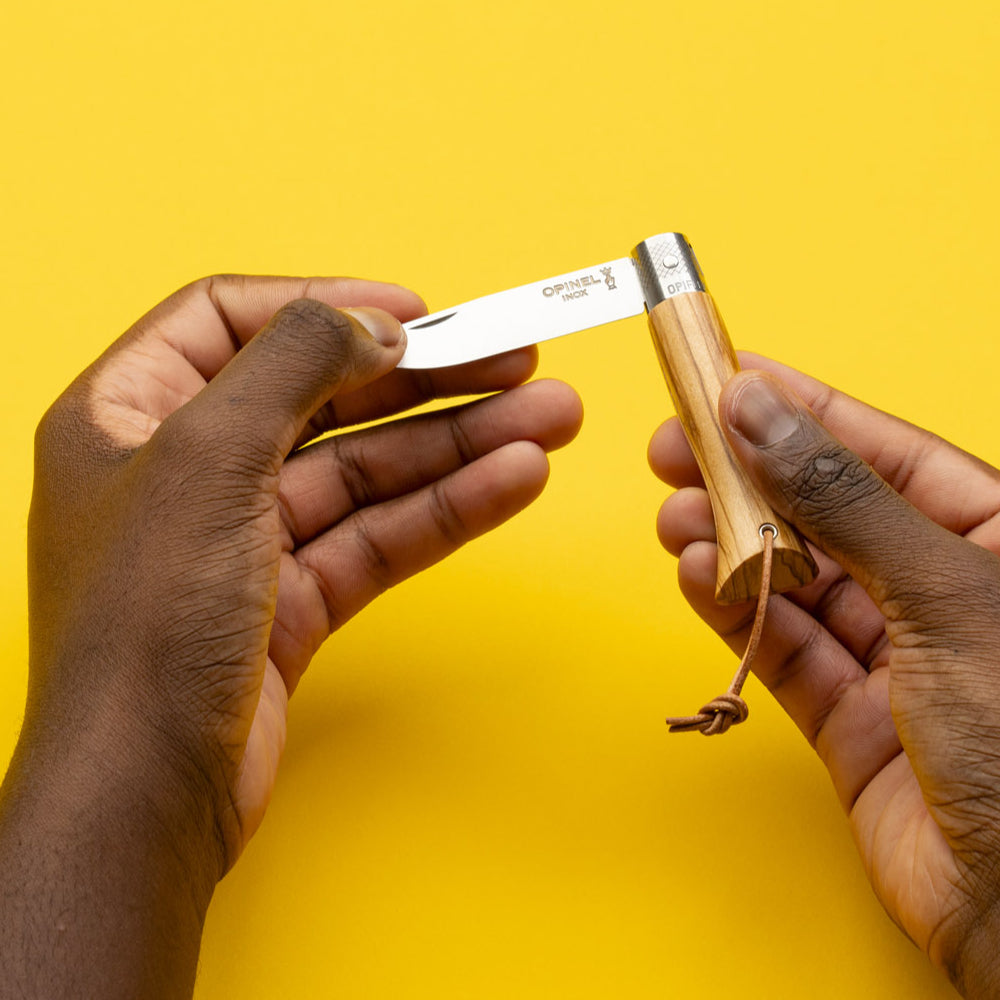 Opinel neo6 Everyday Carry Folding Knife with Olive Wood Handle Easily Opens and Closes