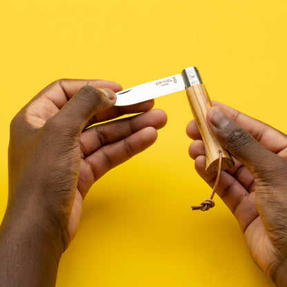 Opinel neo6 Everyday Carry Folding Knife with Olive Wood Handle Easily Opens and Closes