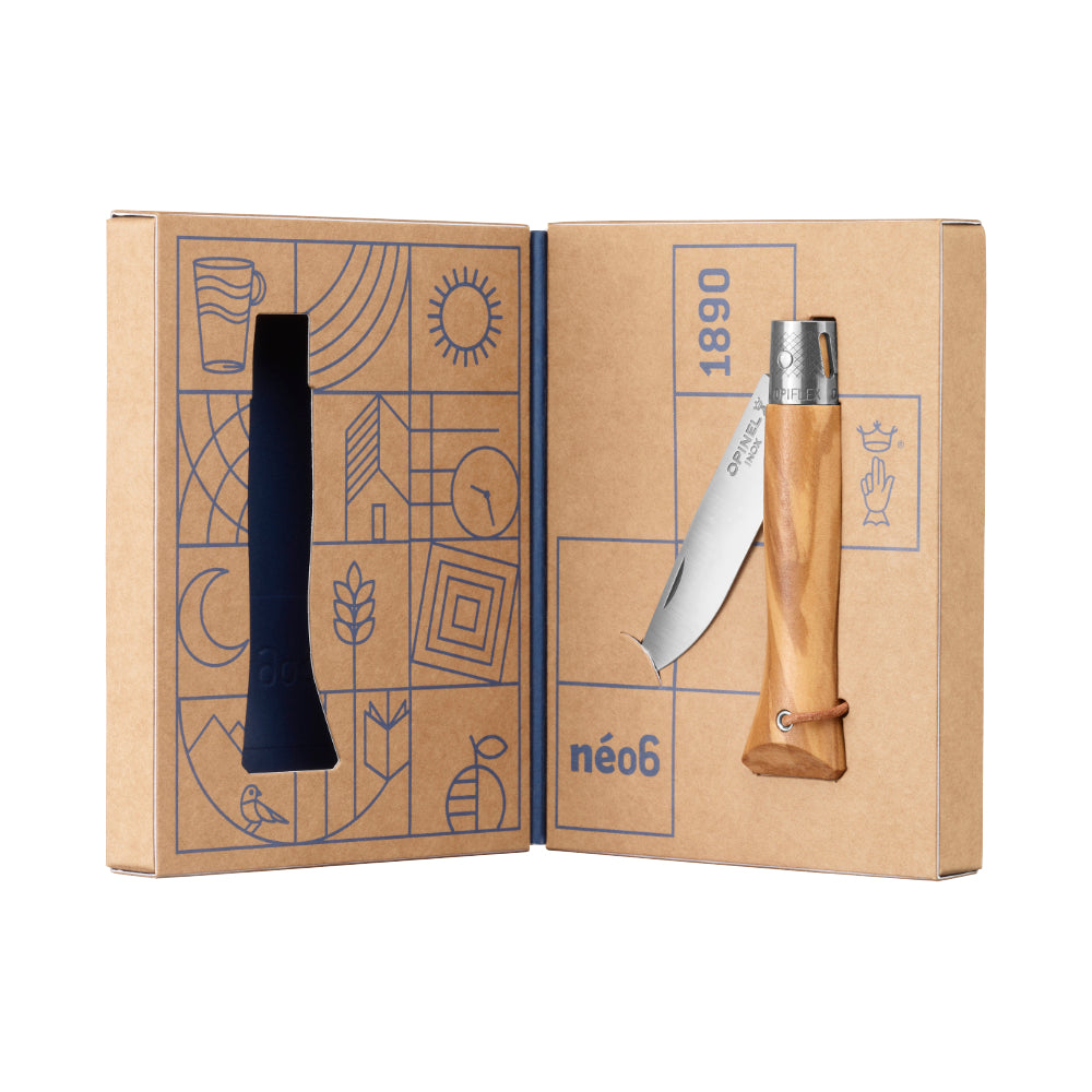 Opinel neo6 Everyday Carry Folding Knife with Olive Wood Handle in Magnetic Gift Box