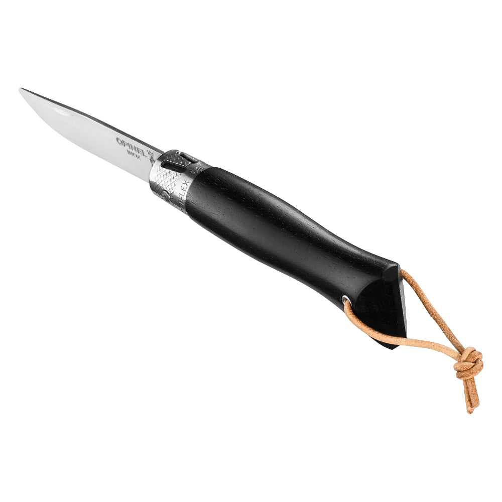 Opinel neo6 Everyday Carry Folding Knife with Ebony Handle with Leather Carry Lanyard