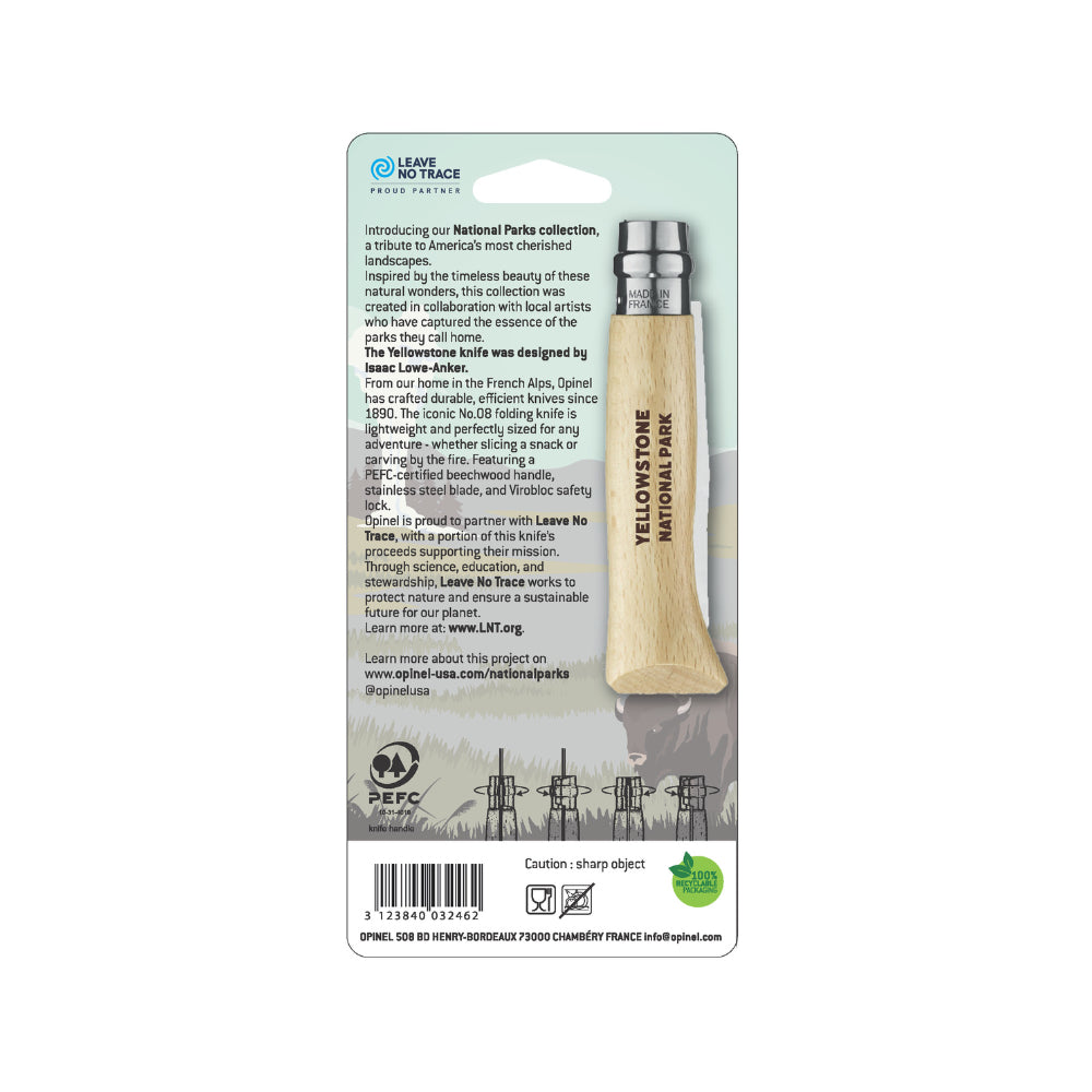 Opinel No.08 Yellowstone National Park Folding Knife Package Back