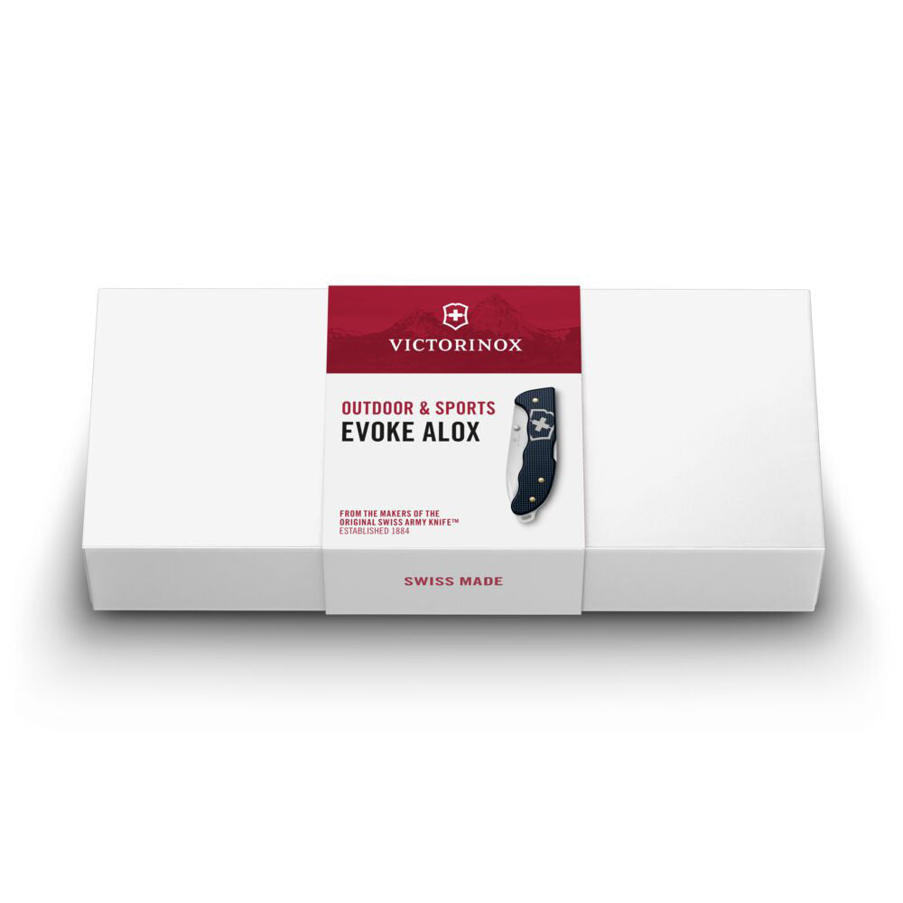 Victorinox Evoke Alox Dark Blue Lockblade Swiss Army Knife Closed Box