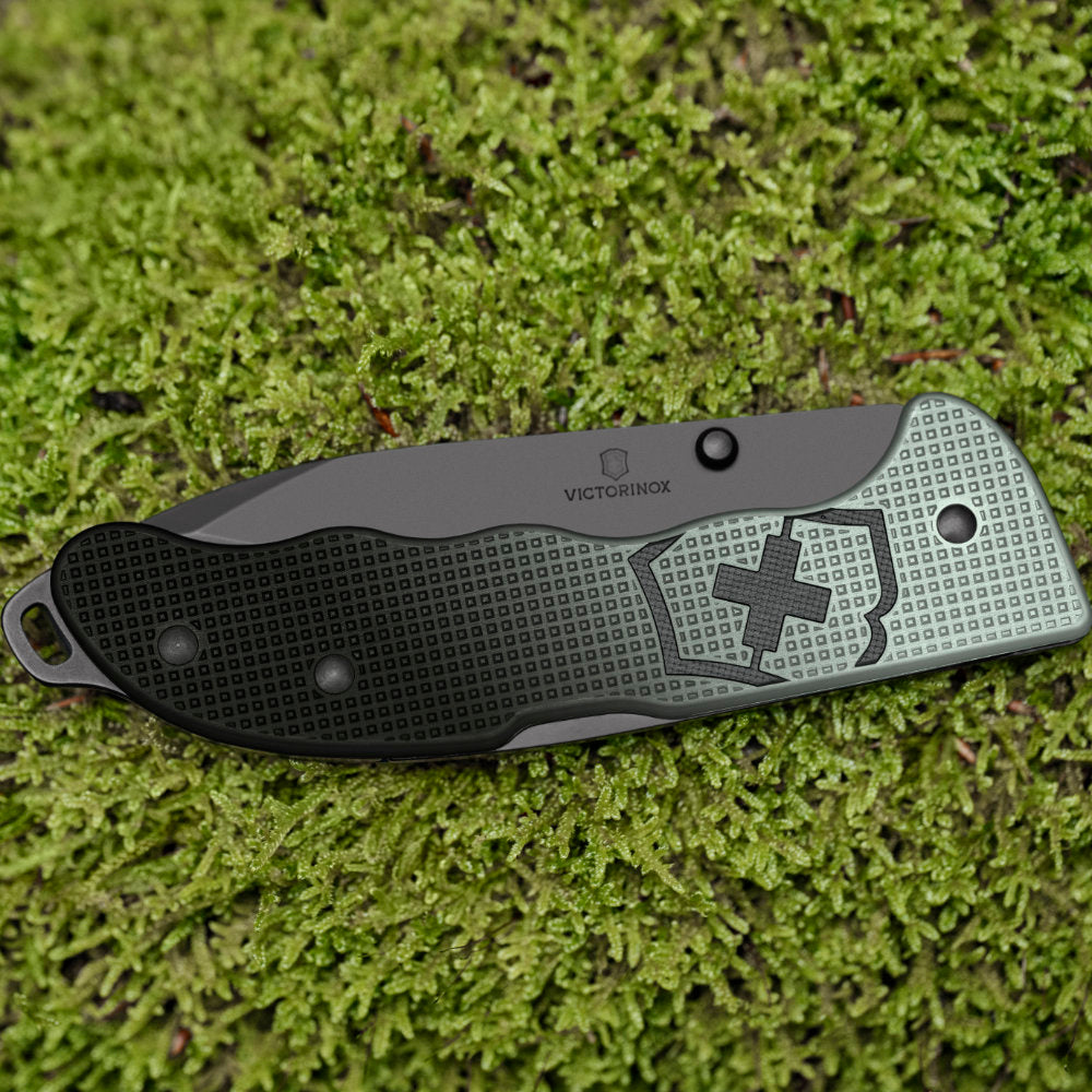 Victorinox Evoke BS Ice and Grey Alox Lockblade Swiss Army Knife with Clip on Moss