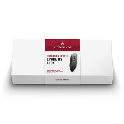 Victorinox Evoke BS Ice and Grey Alox Lockblade Swiss Army Knife with Clip in Closed Box.