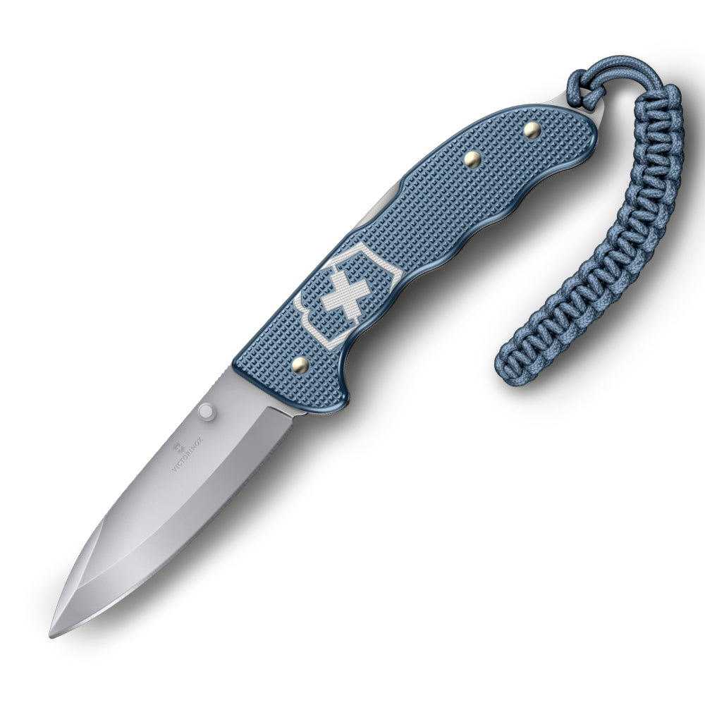 Victorinox Glacial Blue Evoke Alox 2026 Limited Edition Swiss Army Knife with Locking Blade Fully Open