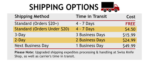 Shipping Options at Swiss Knife Shop