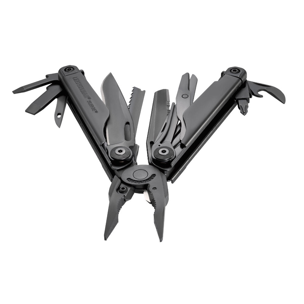 Leatherman Surge Black Oxide Pliers Multi-Tool with Tools Fanned Open