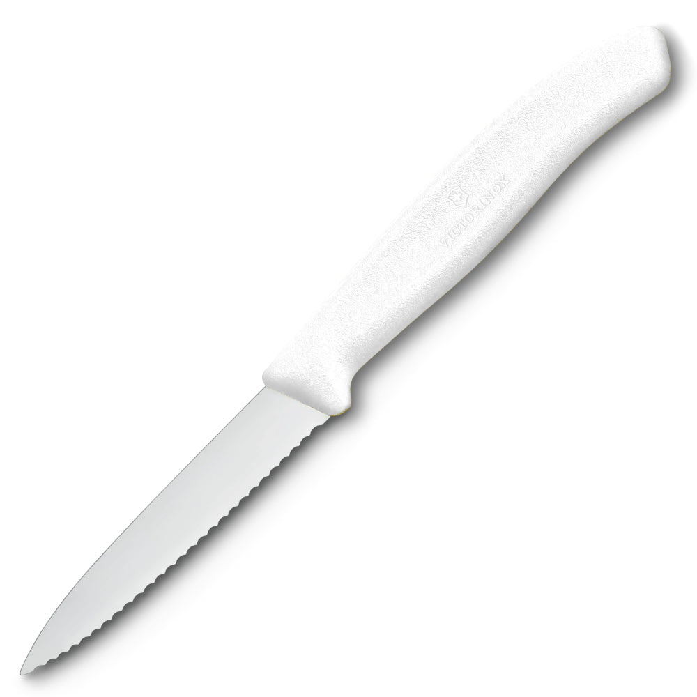 White Handle Swiss Classic 3.25" Serrated Spear Tip Paring Knife by Victorinox