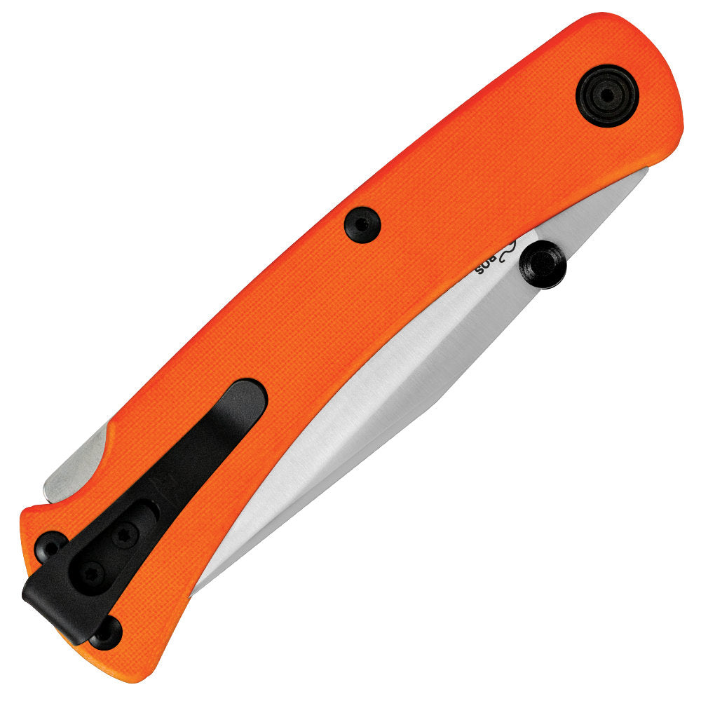 Buck 110 Slim Pro TRX Folding Hunter Knife Orange Handle Closed with Clip