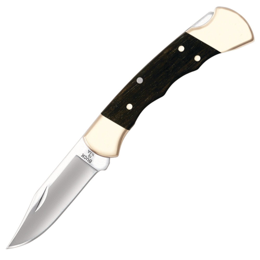 Buck 112 Ranger Folding Knife with Finger Grooved Ebony Handle at Swiss Knife Shop